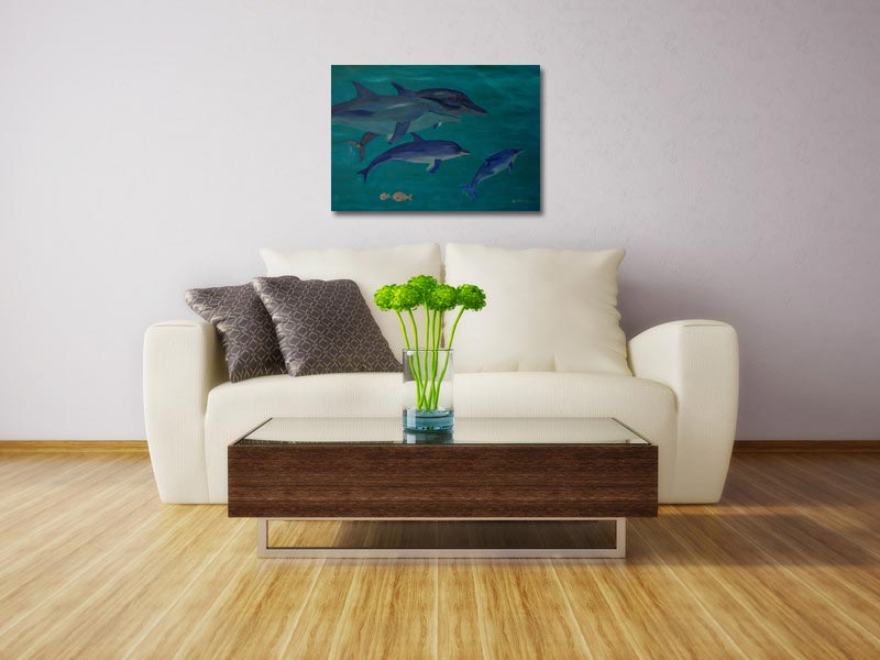 Ölgemälde Delphin-Familie Art BF in der Wohnung