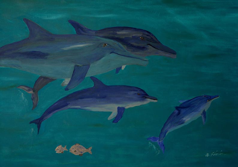 Ölgemälde "Delphin-Familie" Art BF