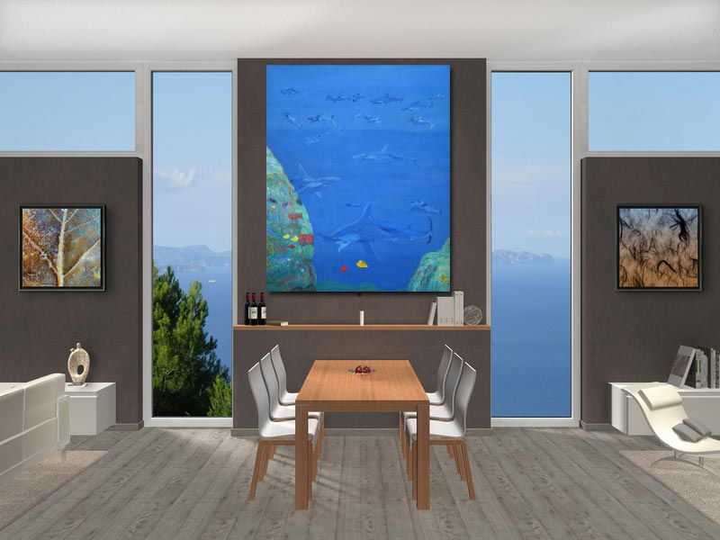 Ölgemälde Hammerhaie Art BF in der Wohnung mit Meeresblick
