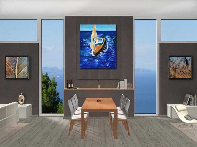 Ölgemälde Segelyacht Art BF im Wohnraum mit Meeresblick