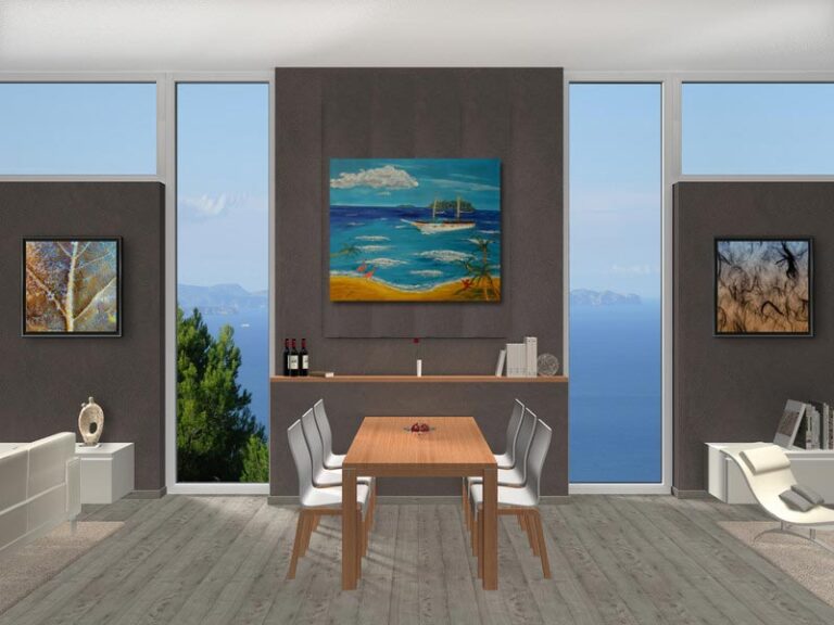 Ölgemälde "Gestrandet im Paradies" Art BF in der Wohnung mit Meeresblick